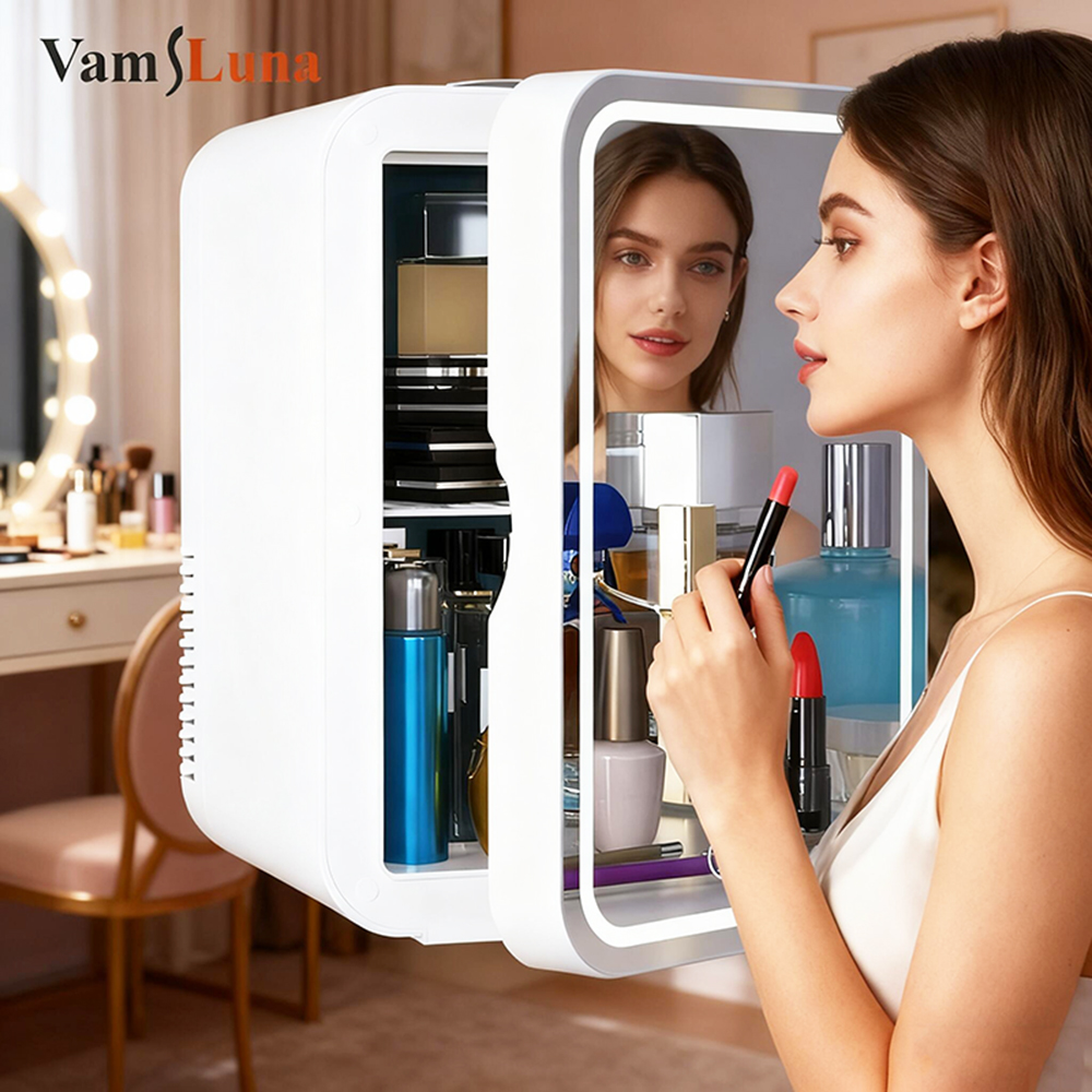 Skincare X Beauty - 8L ミニ美容メイクアップスキンケア冷蔵庫ミラー化粧品冷蔵庫ポータブルメイクアップ電気クーラー化粧鏡メイクアップツール
